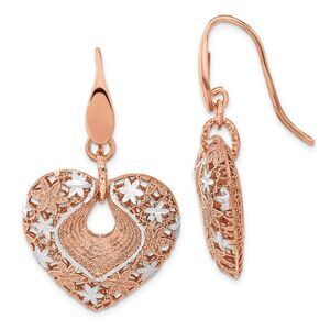 26mm Floral Heart Dangle Earrings in Sterling Silver & 24k Rose-Plated